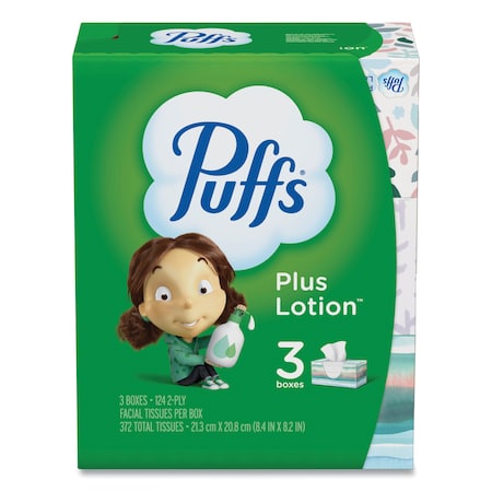 Puffs Plus Lotion 2 Ply Facial Tissues, 124 Sheets, 3 PK 39363BX
